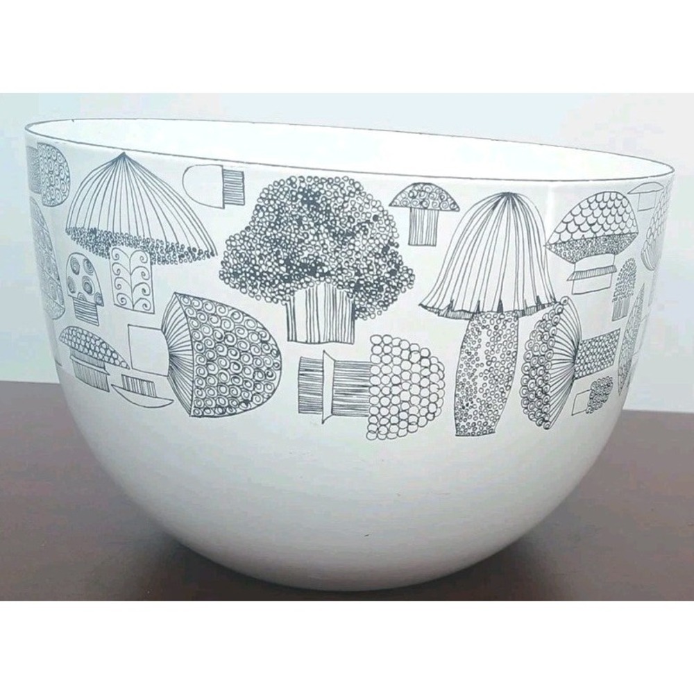 VTG Kaj Franck Finland Finel Arabia Mushrooms Enamel Mixing Bowl 8x5"x5" Stamped